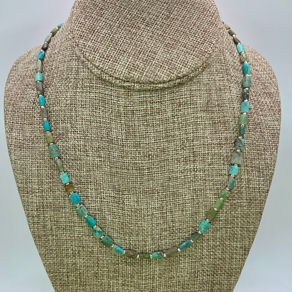 Natural Matrix Turquoise Organic Rectangle Tassel Necklace