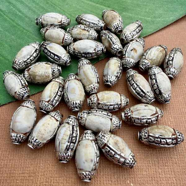 Conch & White Metal Oval Beads