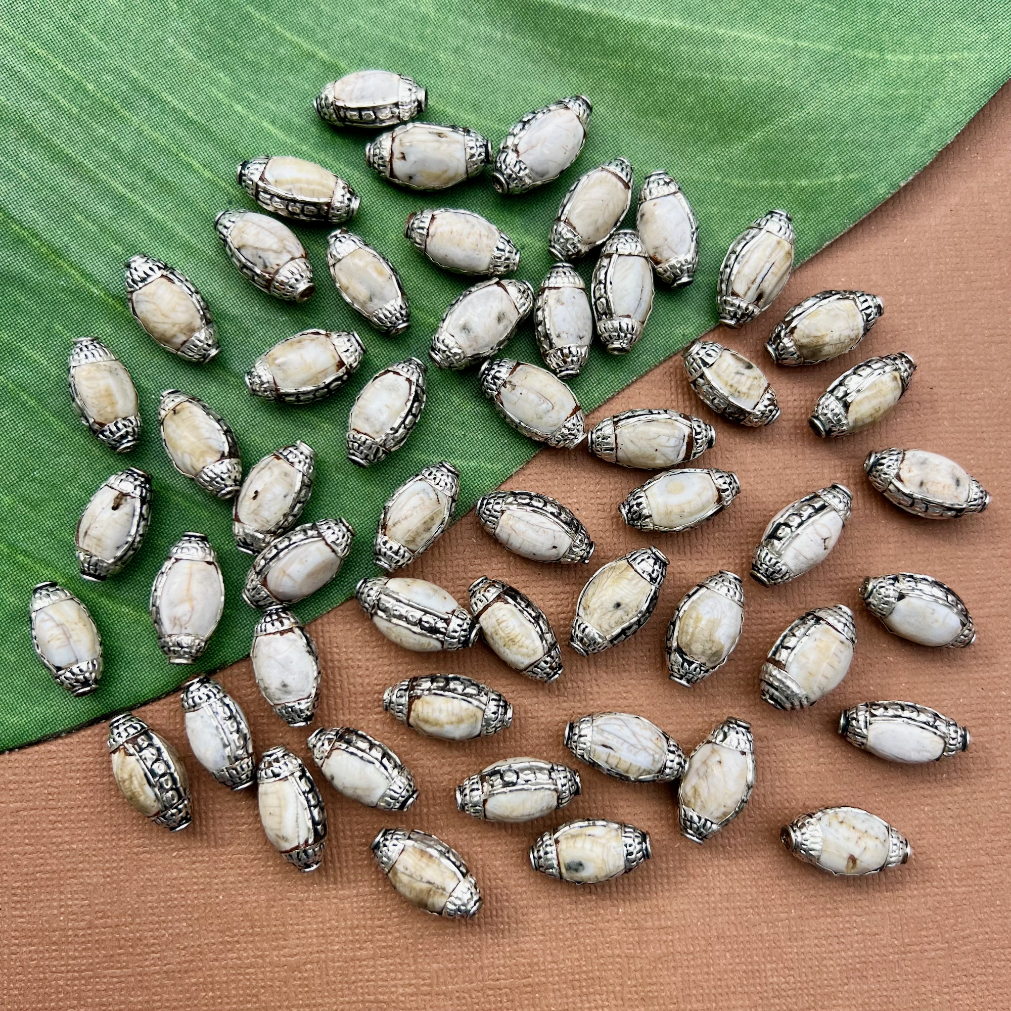 Conch & White Metal Oval Beads