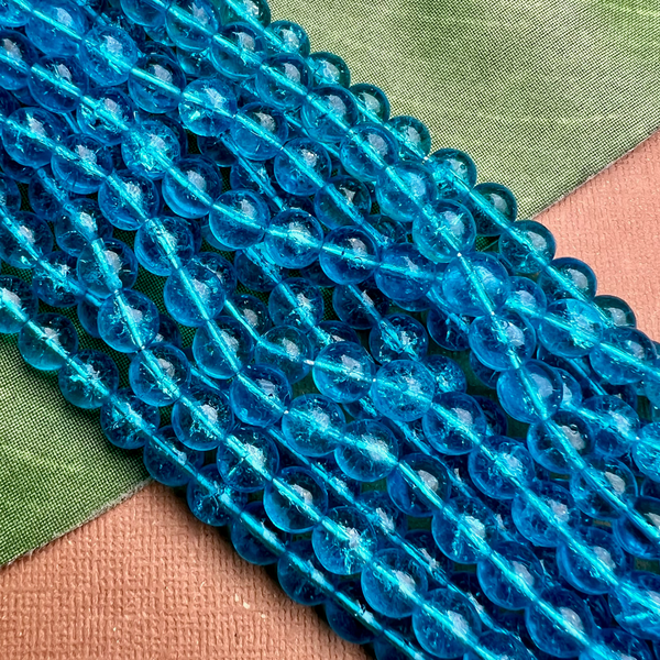 Aqua Crackle Glass 8mm & 10mm Rounds - 75 Pieces