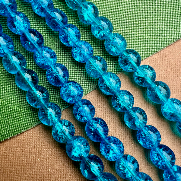 Aqua Crackle Glass 8mm & 10mm Rounds - 75 Pieces