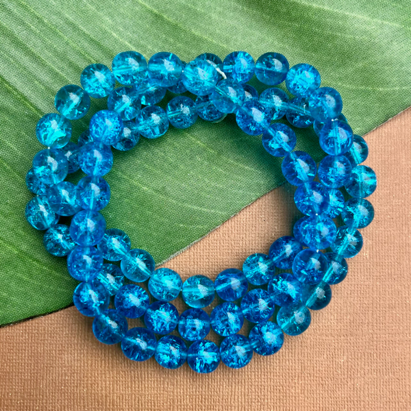 Aqua Crackle Glass 8mm & 10mm Rounds - 75 Pieces