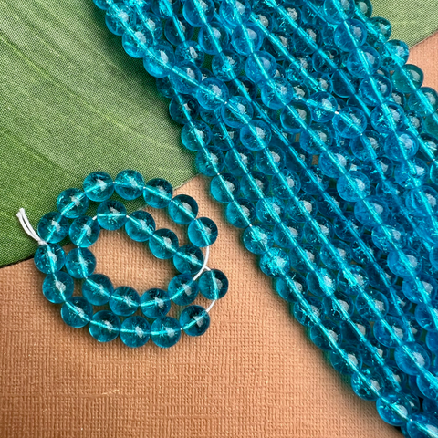 Aqua Crackle Glass 8mm & 10mm Rounds - 75 Pieces