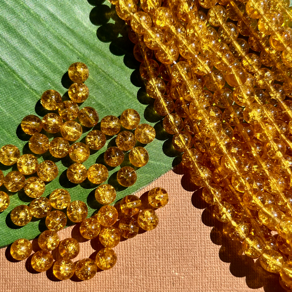 Yellow Crackle Round Beads - 100 Pieces