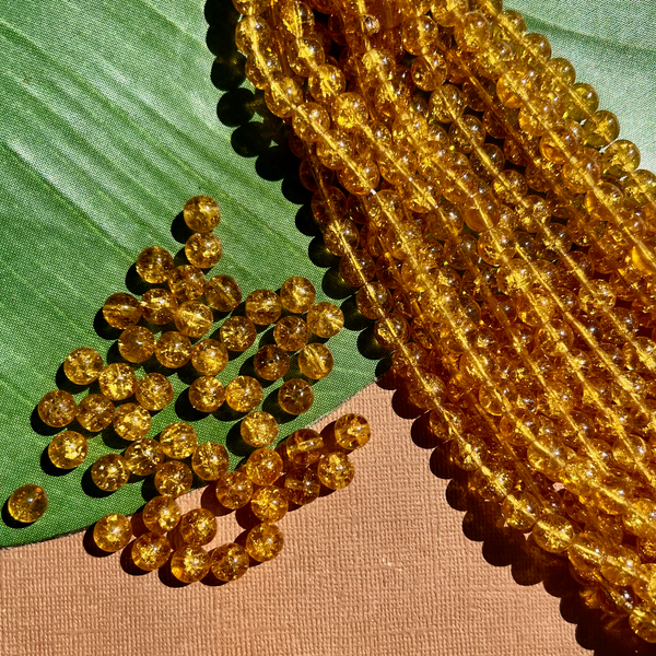 Yellow Crackle Round Beads - 100 Pieces