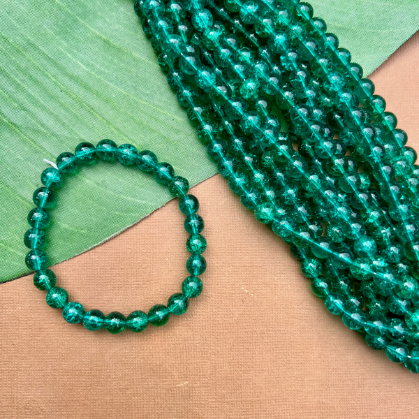 Teal Green Crackle Round Beads - 100 Pieces