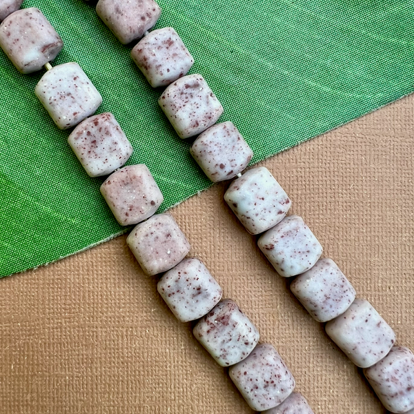 Cream & Brick Rectangular Beads - 30 Pieces