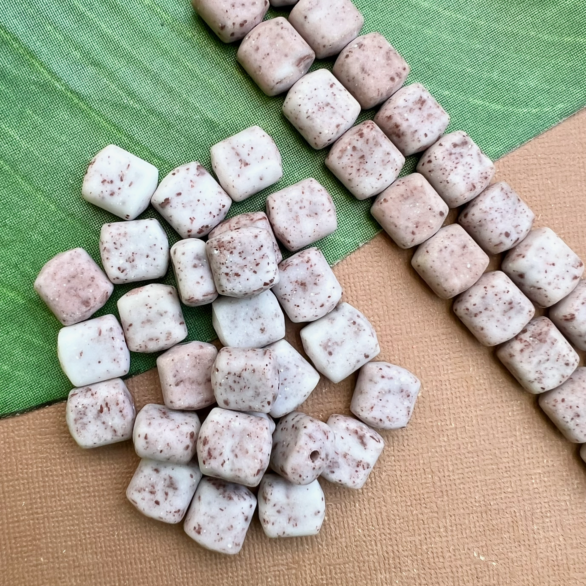 Cream & Brick Rectangular Beads - 30 Pieces