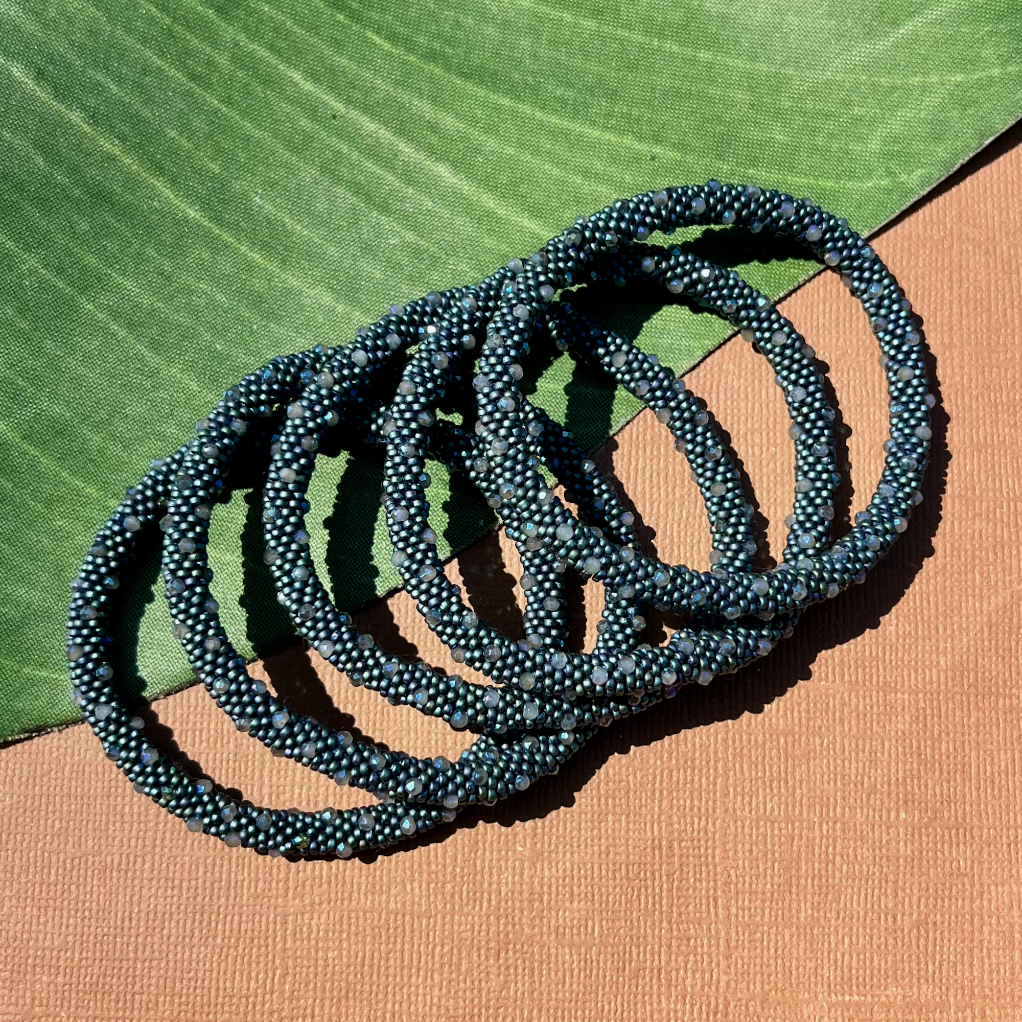 Blue Gray Fire Polish Crystal Bangles