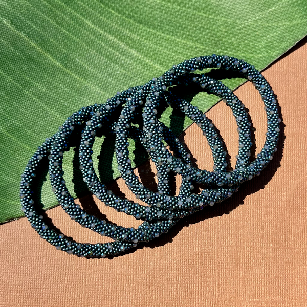 Blue Gray Fire Polish Crystal Bangles