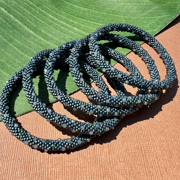Blue Gray Fire Polish Crystal Bangles