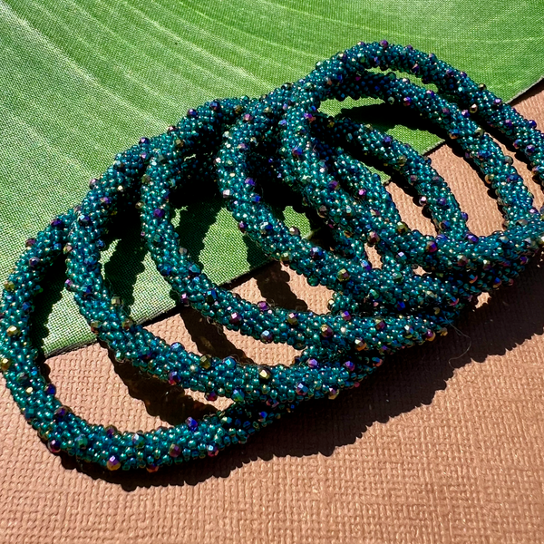 Teal Fire Polish Crystal Bangles