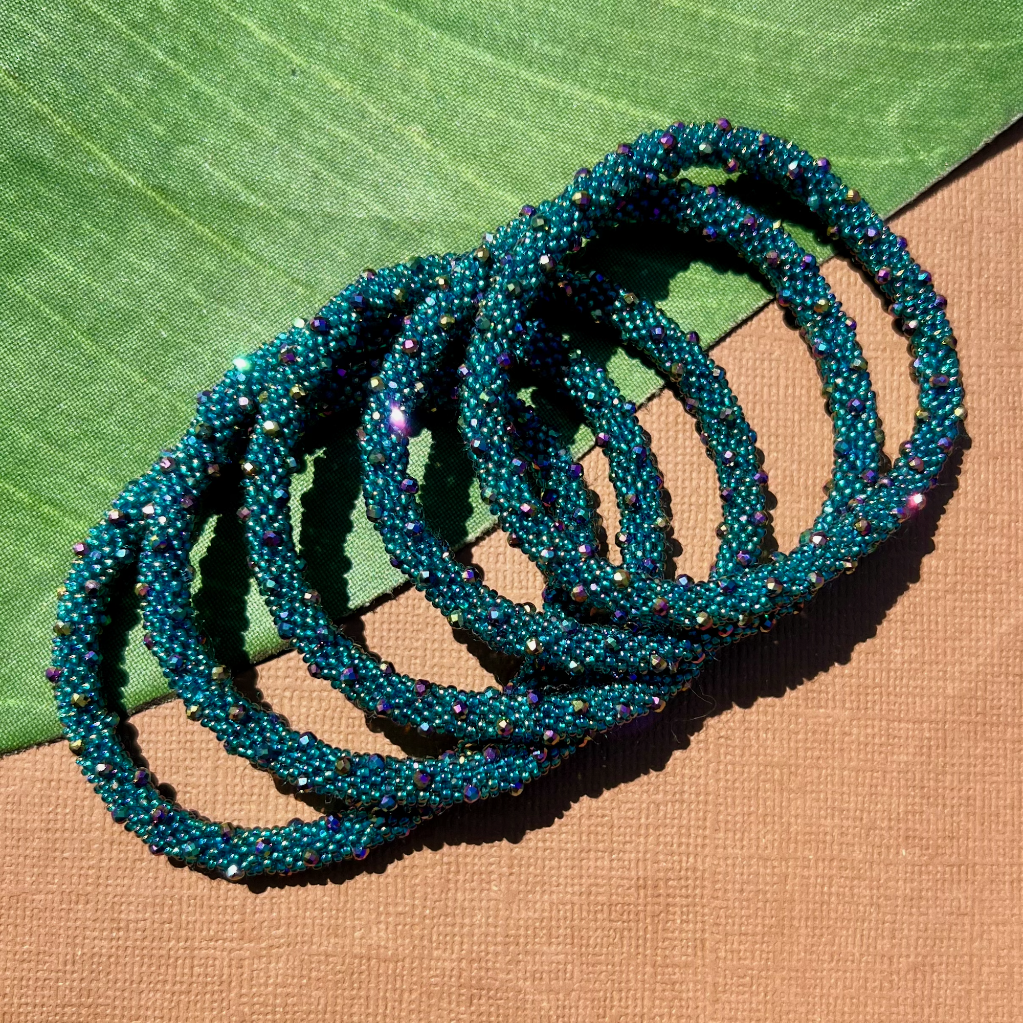 Teal Fire Polish Crystal Bangles