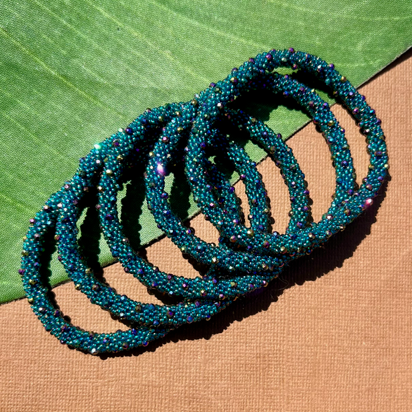 Teal Fire Polish Crystal Bangles