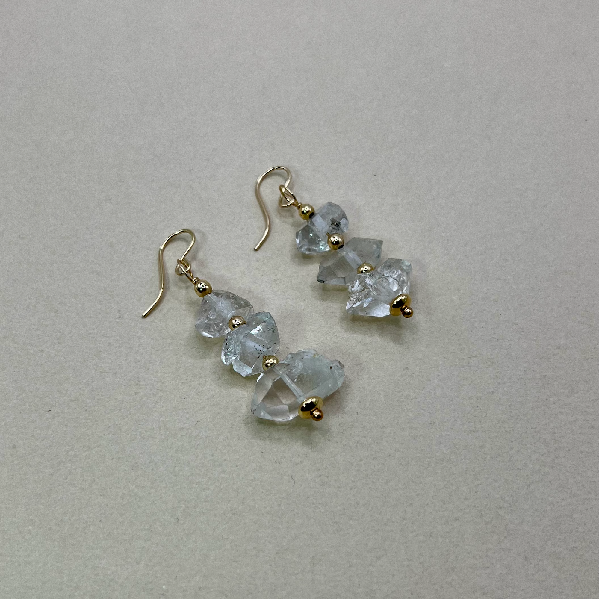 Diamond Quartz & Gold Bead Earrings