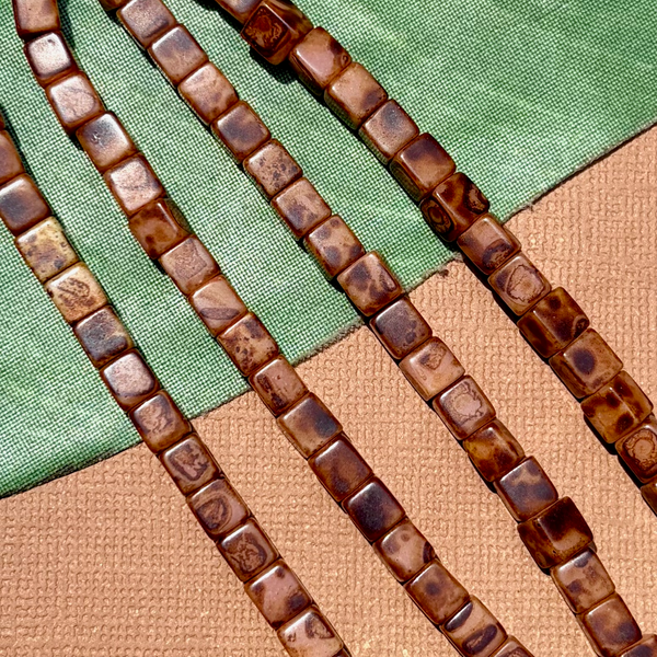 Picasso Brown Cube Beads - 100 Pieces