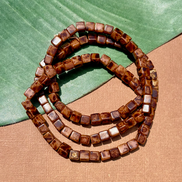 Picasso Brown Cube Beads - 100 Pieces