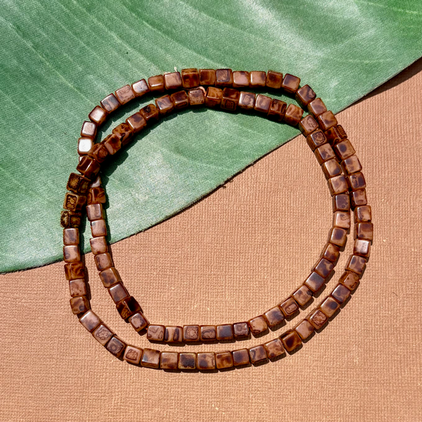 Picasso Brown Cube Beads - 100 Pieces