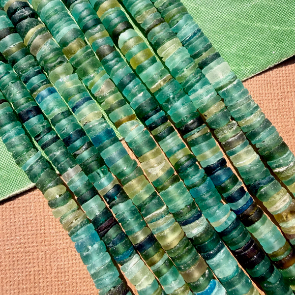 Roman Glass Cylinder 7mm to 10mm Bead Strands