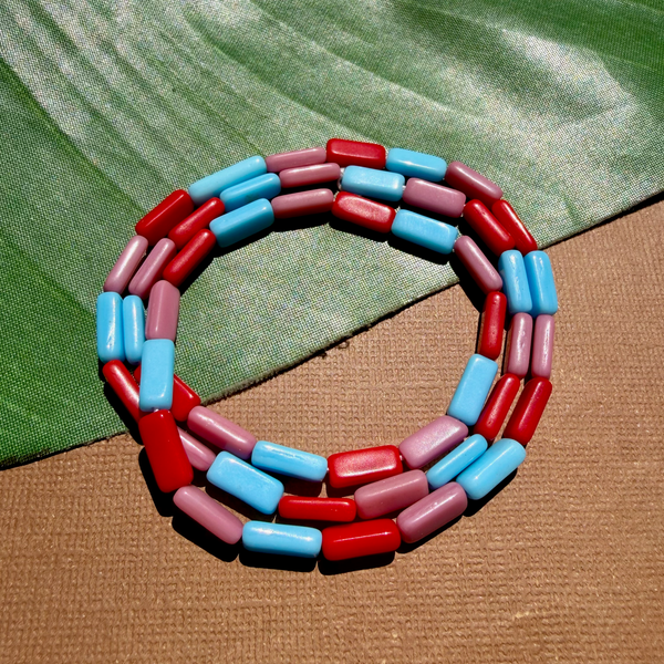 Pink, Red, & Blue Czech Rectangle Beads - 50 Pieces