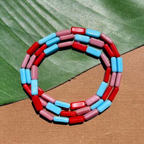 Pink, Red, & Blue Czech Rectangle Beads - 50 Pieces