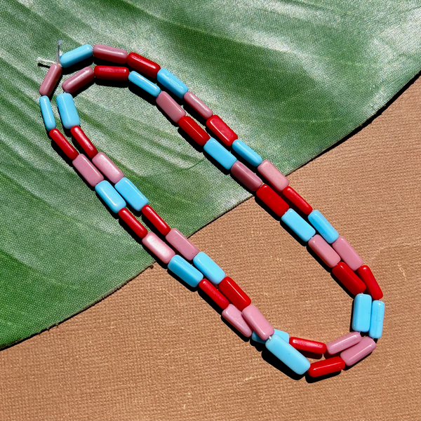 Pink, Red, & Blue Czech Rectangle Beads - 50 Pieces