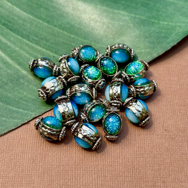 Vintage Dichroic Glass & White Metal Beads