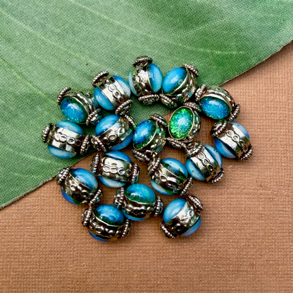 Vintage Dichroic Glass & White Metal Beads