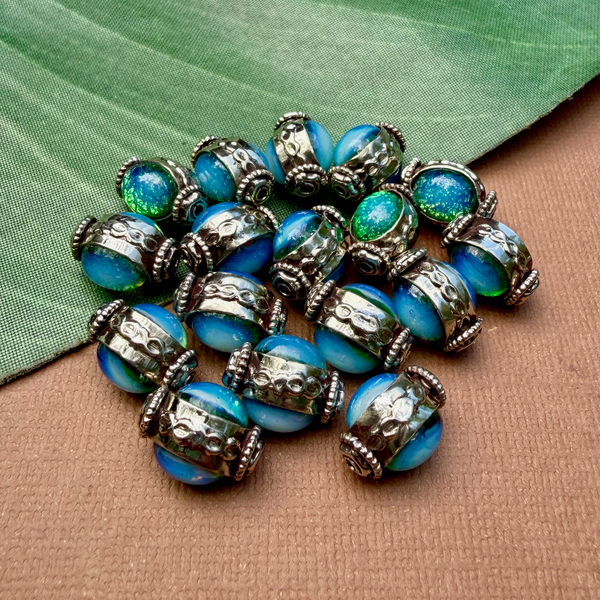 Vintage Dichroic Glass & White Metal Beads