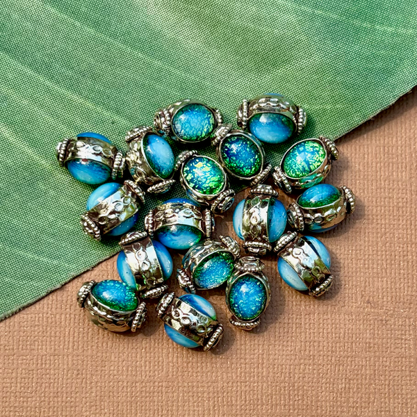Vintage Dichroic Glass & White Metal Beads