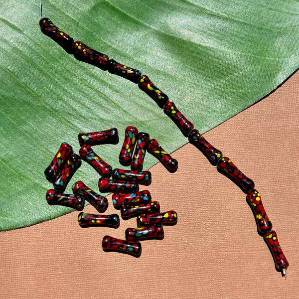 Red & Black Dog Bone Beads - 75 Pieces