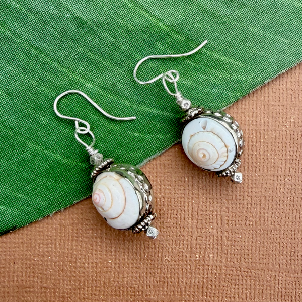 Shell Swirl & White Metal Earrings