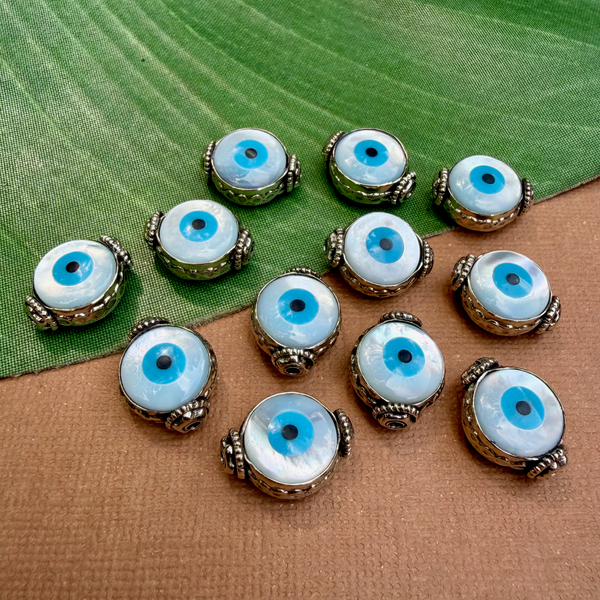 Evil Eye & White Metal Beads