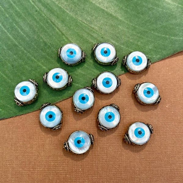 Evil Eye & White Metal Beads