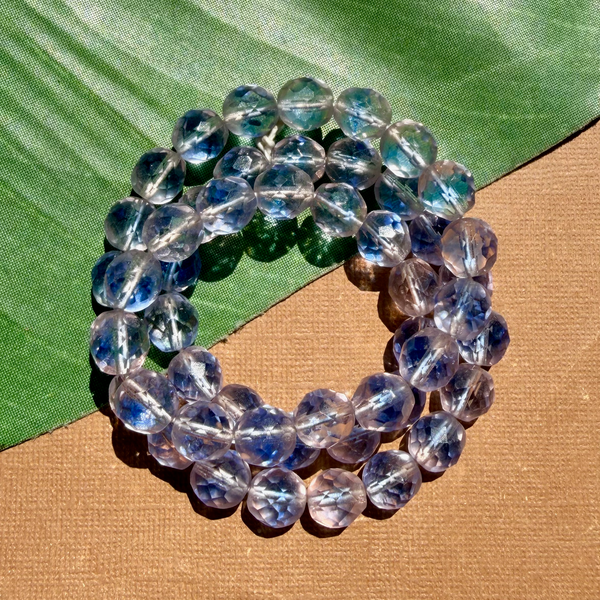 Faceted Clear & Blue 10mm and 12mm Glass - 50 Pieces