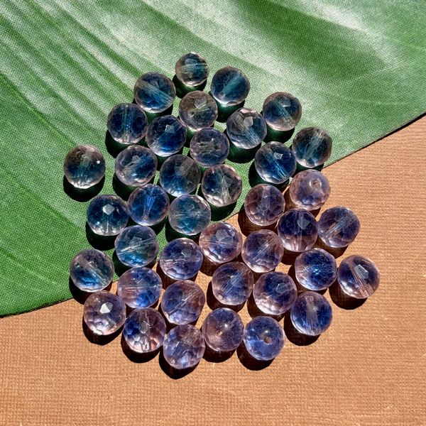 Faceted Clear & Blue 10mm and 12mm Glass - 50 Pieces