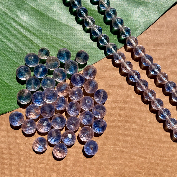 Faceted Clear & Blue 10mm and 12mm Glass - 50 Pieces