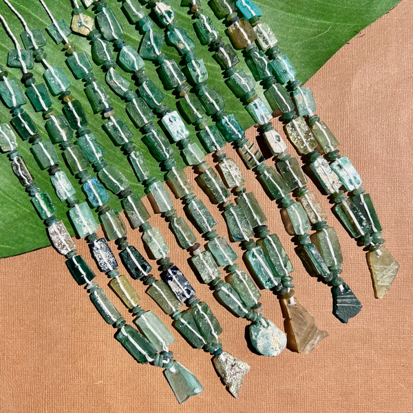 Roman Glass Flat Rectangle Bead Strands