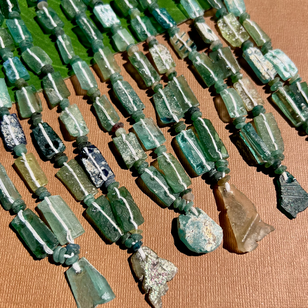 Roman Glass Flat Rectangle Bead Strands