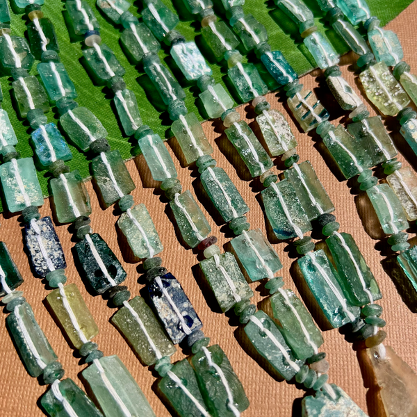 Roman Glass Flat Rectangle Bead Strands