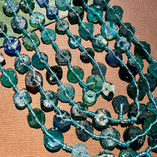 Roman Glass Flat Small Round Bead Strands