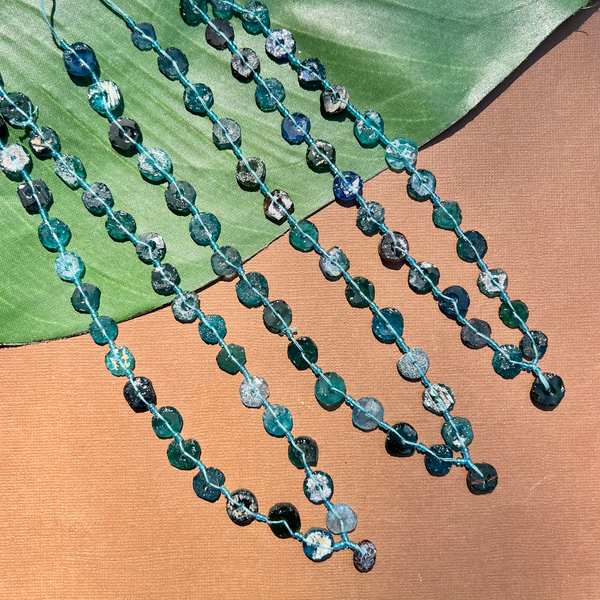 Roman Glass Flat Small Round Bead Strands