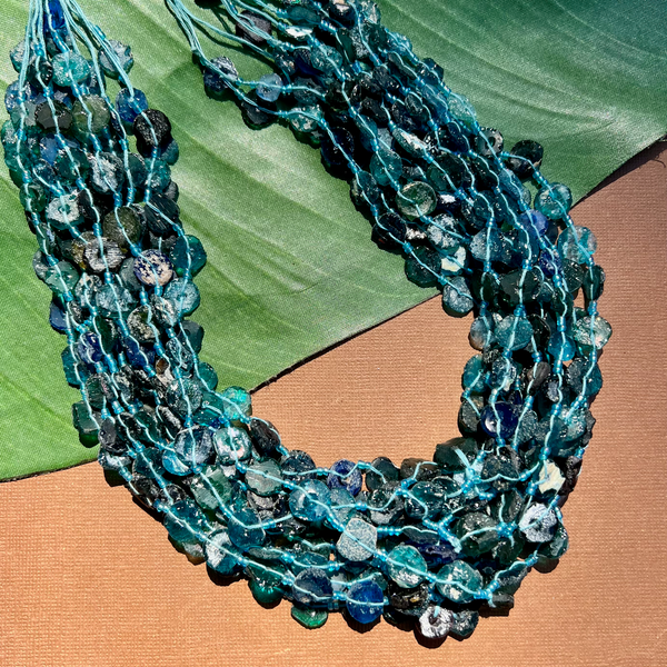 Roman Glass Flat Small Round Bead Strands