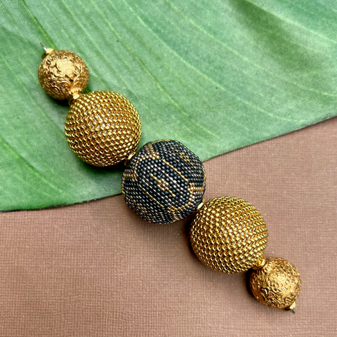 Beaded Beads and Gold Plated Carved Bead Strand - 5 pieces