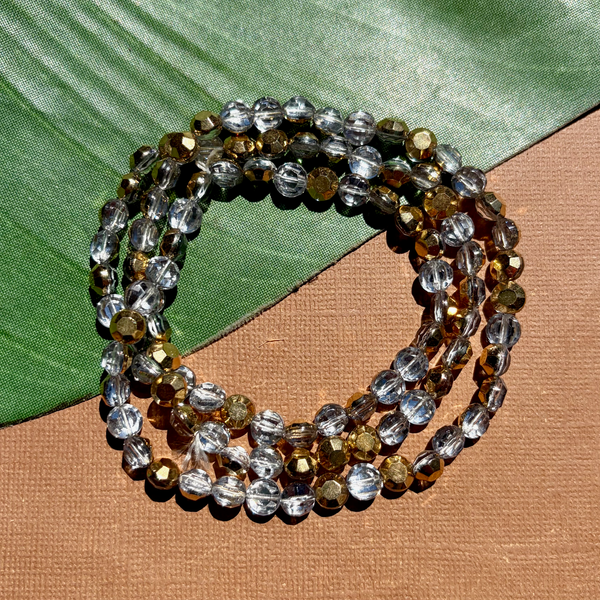 Gold & Crystal Pill Beads 6.25mm - 100 Pieces