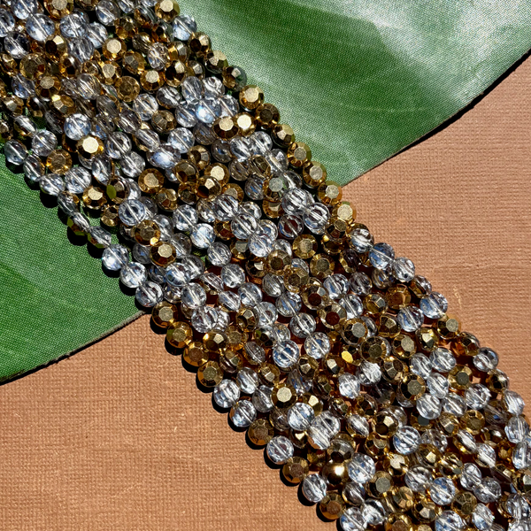Gold & Crystal Pill Beads 6.25mm - 100 Pieces