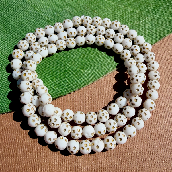 White "Golf Ball" Beads with Gold Specks - 100 Pieces