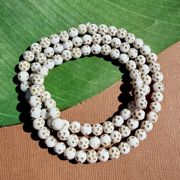 White "Golf Ball" Beads with Gold Specks - 100 Pieces