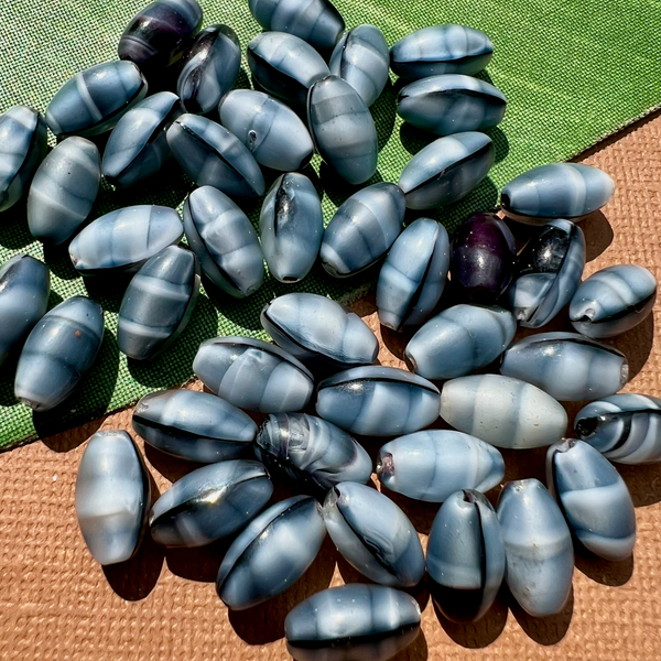 Gray Striped Oval Beads - 50 Pieces
