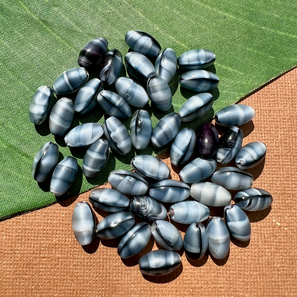 Gray Striped Oval Beads - 50 Pieces